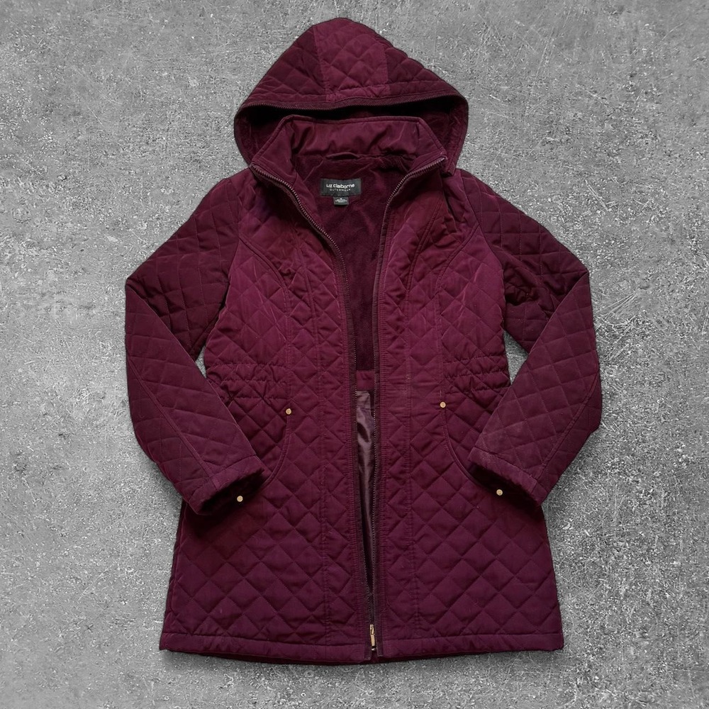 Liz Claiborne Purple Quilted Diamond Puffer Jacket with Hood Size M 05280-3